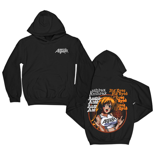 Anthrax's Big Eyes Hoodie is a black pullover hoodie that features the band's graphic artwork printed on it.&nbsp;