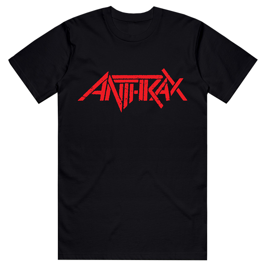 The Anthrax tee featuring a bold red logo on the front. Made from a soft, lightweight material, it’s perfect for staying comfortable while rocking out anywhere.